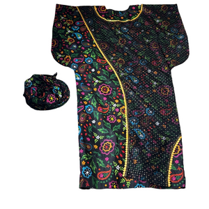African Ankara Floral Kaftan Dress & Turban Set Dashiki Fits Up To SIZE 14